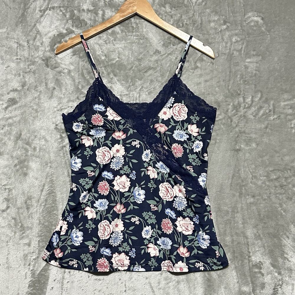Vince Camuto Floral Babydoll Cami Top‎ Womens Size M Blue Y2k Style Preppy Lace